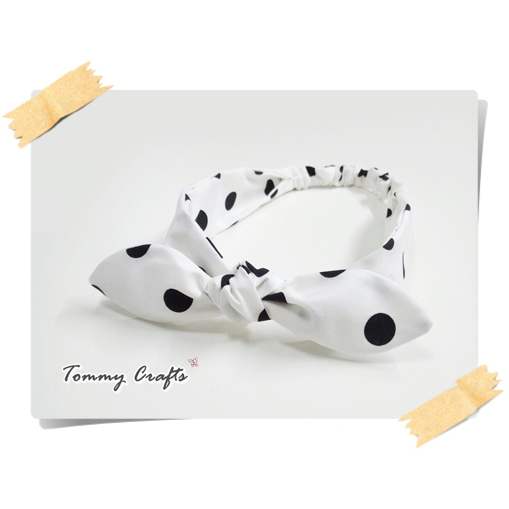 Tommy Crafts ผ้าคาดผมโบว์ผ้าคอตตอน ลายจุดใหญ่ขาวดำ Polkadot cotton Hairbands