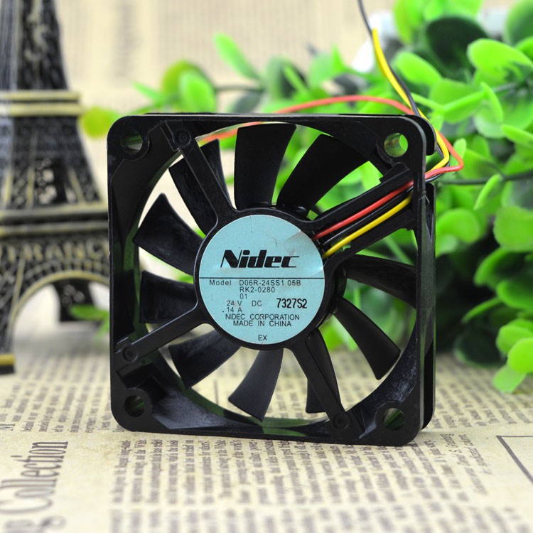 Nidec 6015 6CM 24V 0.14A D06R-24SS1 05B พัดลมอินเวอร์เตอร์ที่เงียบสงบเป็นพิเศษ 3 สาย