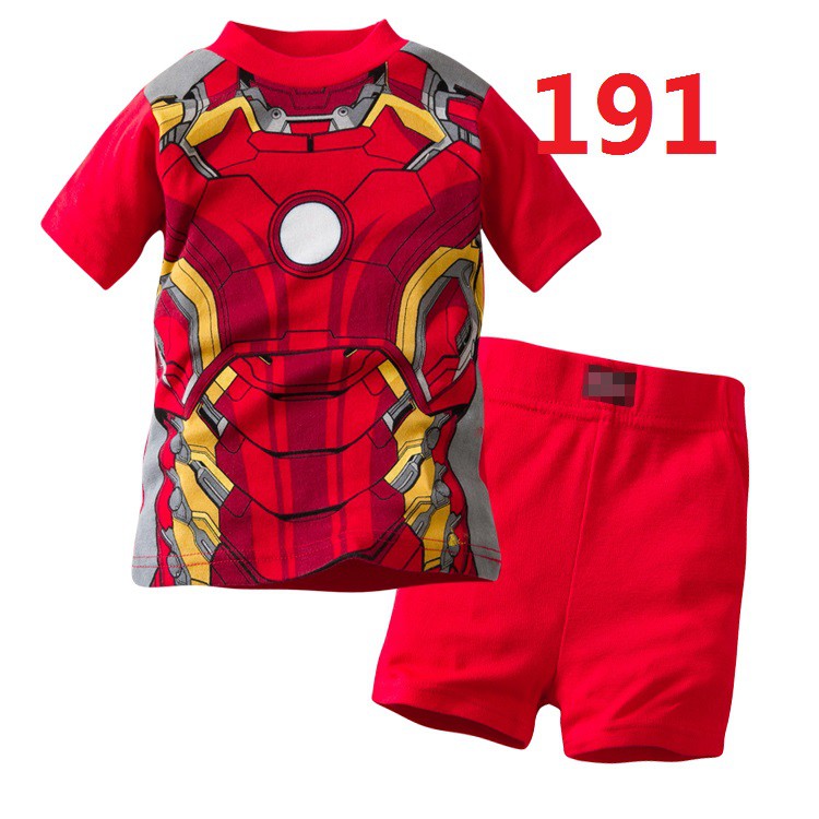 เด็กชายหญิงชุดนอนชุดนอนชุดเสื้อยืด + กางเกงชุด Iron Man 1-7 Yrs Old