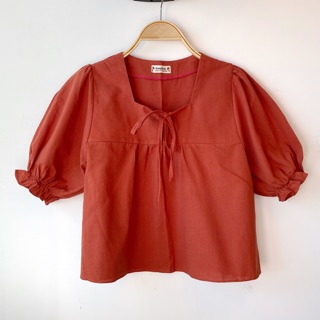 JIRATCLOTHES - เสื้อครอปจั๊มแขนผ้าฝ้ายลินิน
