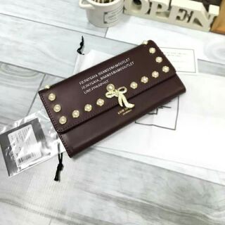 New Collection!! LYN LONG WALLET กระเป๋าสตางค์ทรงยาวสุดหรู ด้านหน้าประดับมุกและโบว์ปักเพชร