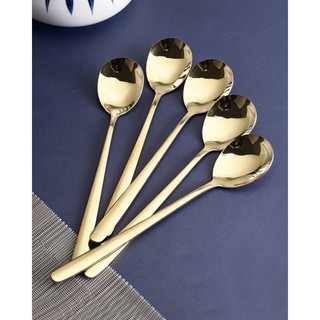 ช้อน สแตนเลส สีทอง เรียบหรู Plain Golden Stainless Steel Spoon