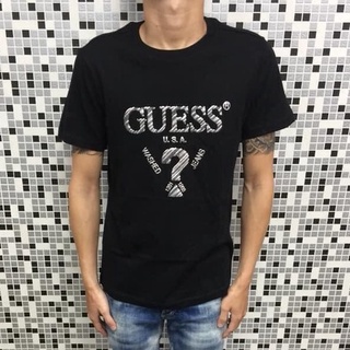 Guess เสื้อยืดลําลอง แขนสั้น คอกลม พิมพ์ลาย สําหรับผู้ชาย และผู้หญิง