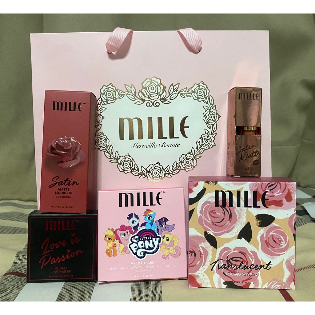 Mille เซต แป้ง + ลิป + บลัชออน มิลเล่ พร้อมถุง