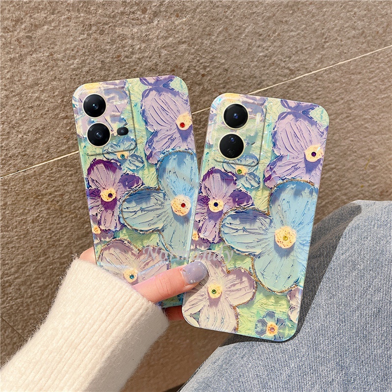 In Stock เคสโทรศัพท์ Fashion Casing VIVO V25 Pro V25e Y35 Y22 Y22s Y16 4G 5G 2022 New Girl Style Blu-ray Rhinestones Creative Painting Romantic Purple Flower Handphone Case Silicone Soft Cover เคส #8