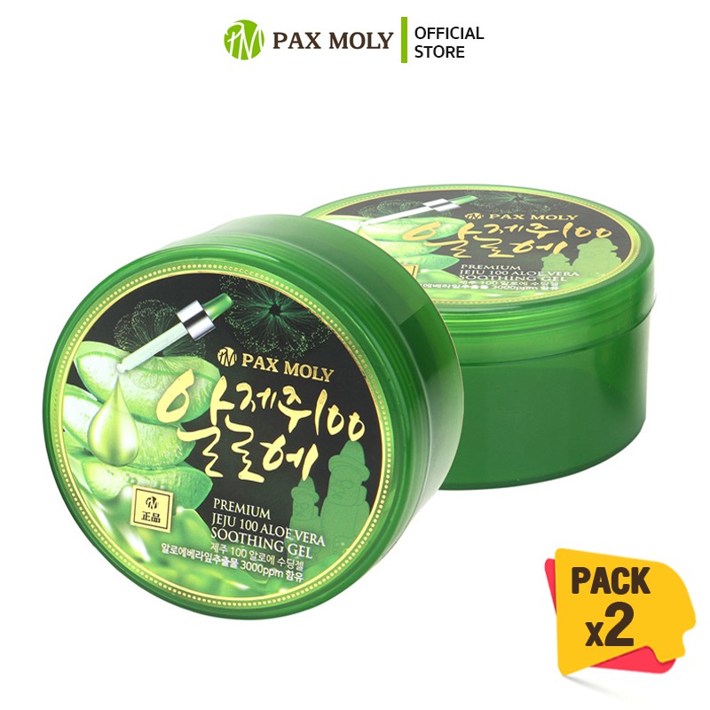 [แพค 2 ชิ้นคุ้มกว่า/MADE IN KOREA] Paxmoly premium jeju 100 aloe vera soothing gel 300ml.X2 EXP 2027