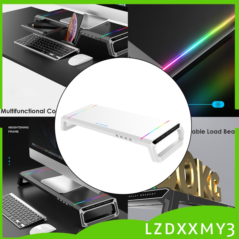 HOT Foldable Computer Monitor Stand Riser Bracket RGB 4 USB Keyboard ...