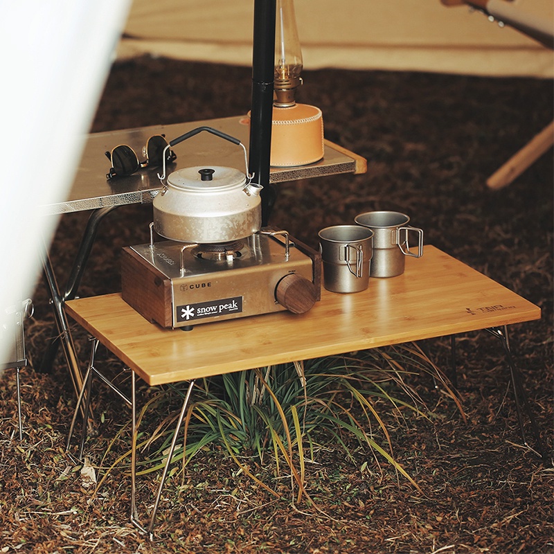 TNR Camping โต๊ะแร็ค ไม้แท้ Bamboo wooden ไม้สีอ่อนสวยมาก พร้อมกระเป๋าจัดเก็บอย่างดี
