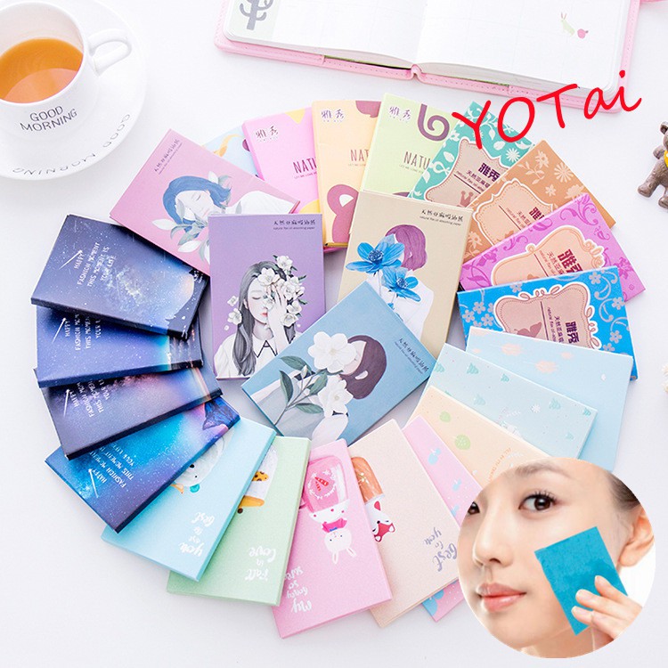 YOTAI กล่องหลากสีสัน กระดาษซับมัน 50 แผ่น กระดาษซับหน้ามัน ดูดซับความมันส่วนเกินได้ดี แผ่นกระดาษซับมัน ราคาถูก