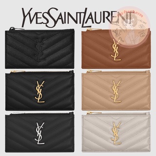 Shopee ถูกที่สุด 🔥100% ของแท้ 🎁YSL/Yves Saint Laurent ใหม่เอี่ยม MONOGRAM FRAGMENTS Grain Embossed Leather Zipper Card H