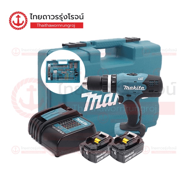 MAKITA DHP453 สว่านกระแทกไร้สาย 13mm รุ่น DHP453FX13 (ครบชุด+กล่องพลาสติก+อุปกรณ์101ชิ้น) 18v C1xB2x