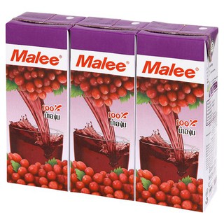 🚚💨พร้อมส่ง!! มาลี น้ำองุ่น 100% จากน้ำองุ่นเข้มข้น 200มล. x 3 กล่อง Malee 100% grape juice from 200ml of grape juice x 3