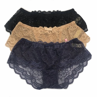 เซ็ตกางเกงชั้นในรุ่น Boyshorts Lace Hips Up Panty สีดำ-เนื้อ-น้ำเงิน (Made in Korea)