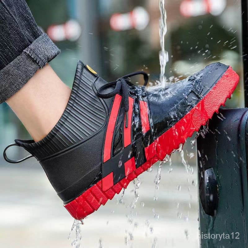 Fashion NonSlip Rain Boots Male Short Warm Waterproof Shoes Student