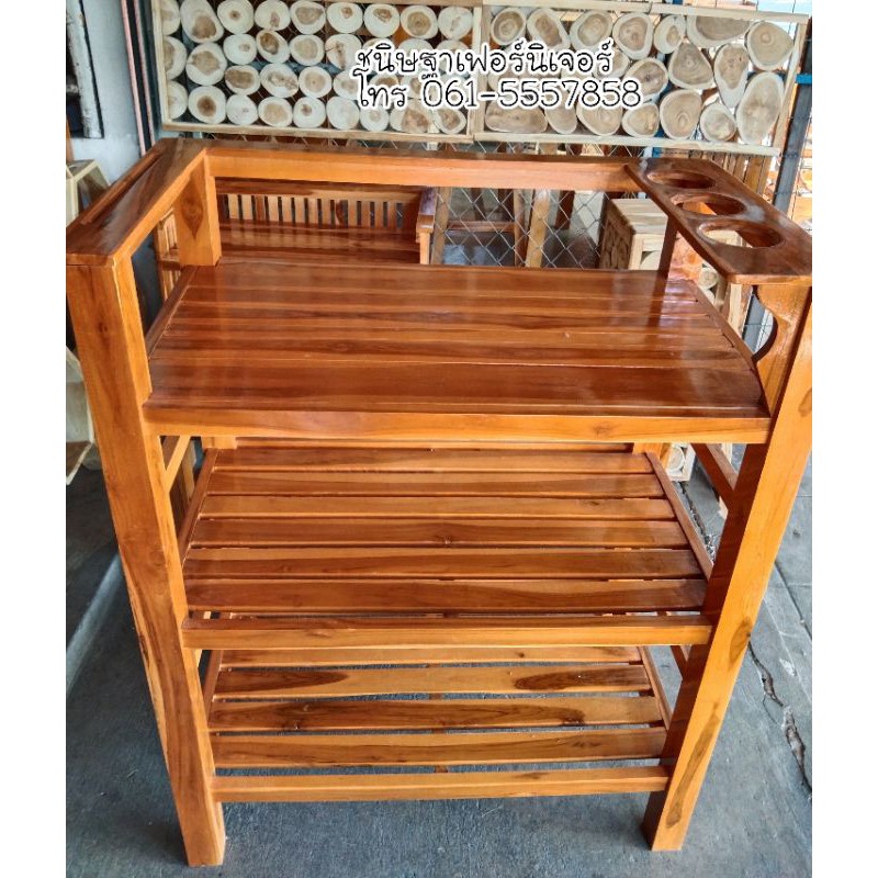 โต๊ะไม้สัก/ชั้นวางของใช้ในครัว | Shopee Thailand