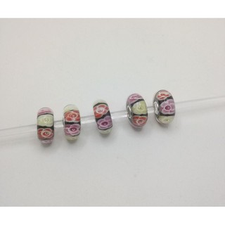 ลดราคา Murano Glass Beads ลูกปัดแก้วมูลาโน่ลายกุหลาบ แกนกลางเงินแท้ พร้อมส่ง