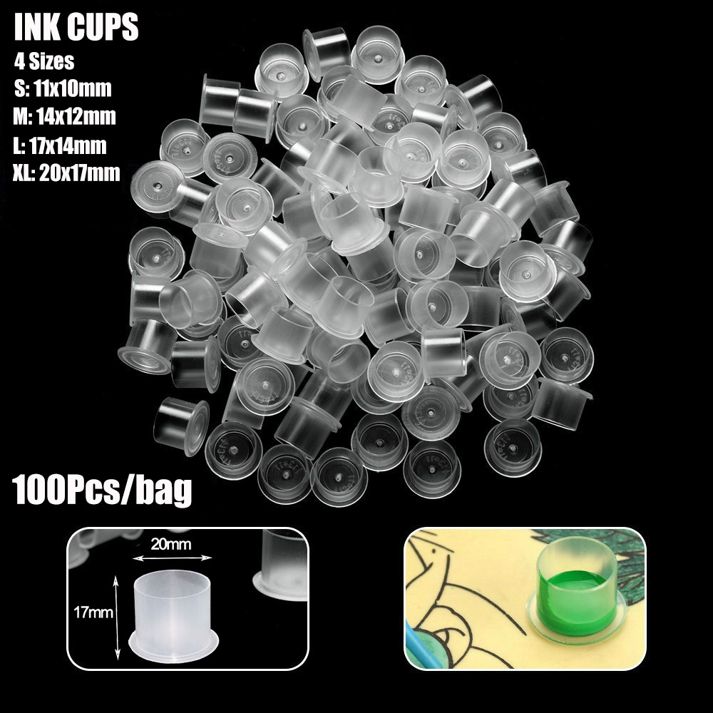ถ้วยหมึกสัก 50/100 ชิ้น พร้อมฐานสีหมึก ขนาด S/M/L/XL สําหรับอุปกรณ์สัก อุปกรณ์แต่งหน้า