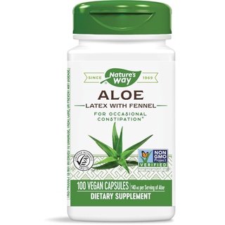 Natures way Aloe Latex with Fennel  140 mg.100 Vegetarian Capsules สารสกัดจากว่านหางจระเข้