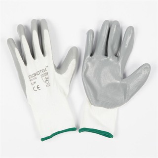 ถุงมือถักไนไตร ไซส์ M สีขาว ไมโครเท็กซ์ Nitrile M size knit gloves, white microtex