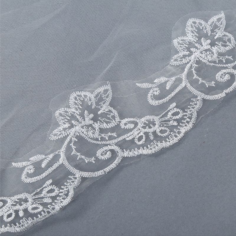 Quim 1 5 2 3 5M 1 ชั้นผู้หญิงเจ้าสาวสีขาวยาวงานแต่งงาน Tulle Veil กว้างปักดอกไม้ Applique ลูกไม้ขอบไม่มี Co
