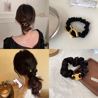BEBAND ยางรัดผมผ้าสีดำ ประดับโลหะสีทอง แฟชั่นแบรนด์เนม CELINE สไตล์เกาหลี สําหรับผู้หญิง