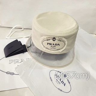 Prada Hat size M สีขาว หมวก พราด้า ของแท้ บัคเก็ต แบรนด์เนม