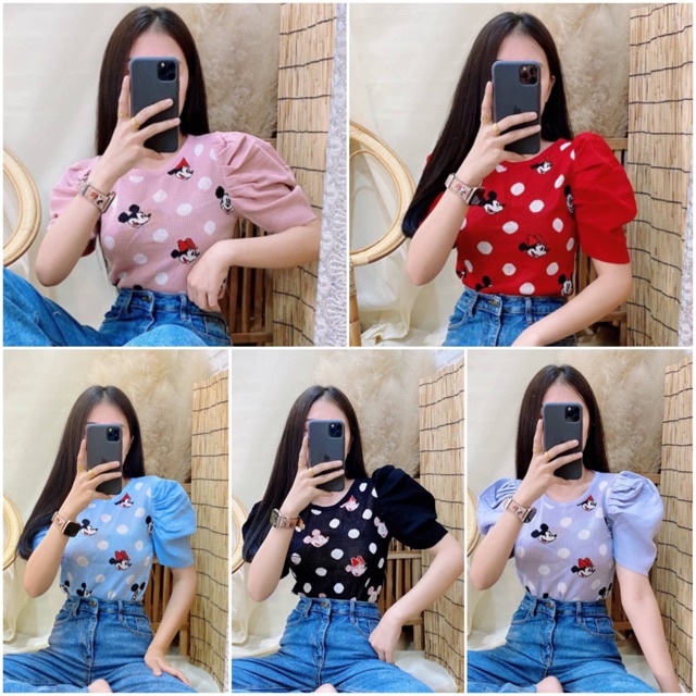 เสื้อไหมพรมแขนพองทอลายการ์ตูน น่ารัก