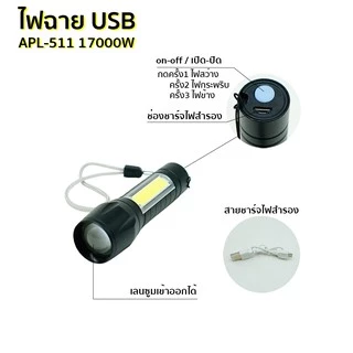ไฟฉายแรงสูง ไฟฉาย ไฟฉายซูมได้ ปรับโมดได้ 3 แบบ USB RAYPAY ไฟฉายพกพา No. APL513