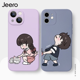 Jeero เคสคู่ เคสไอโฟน คู่รัก ขอบเหลี่ยมกันกระแทกซิลิโคนนุ่มการ์ตูนน่ารักตลก เคสโทรศัพท์ Compatible for iPhone 15 14 13 12 11 Pro Max SE 2020 X XR XS 8 7 ip 6S 6 Plus HFE1053