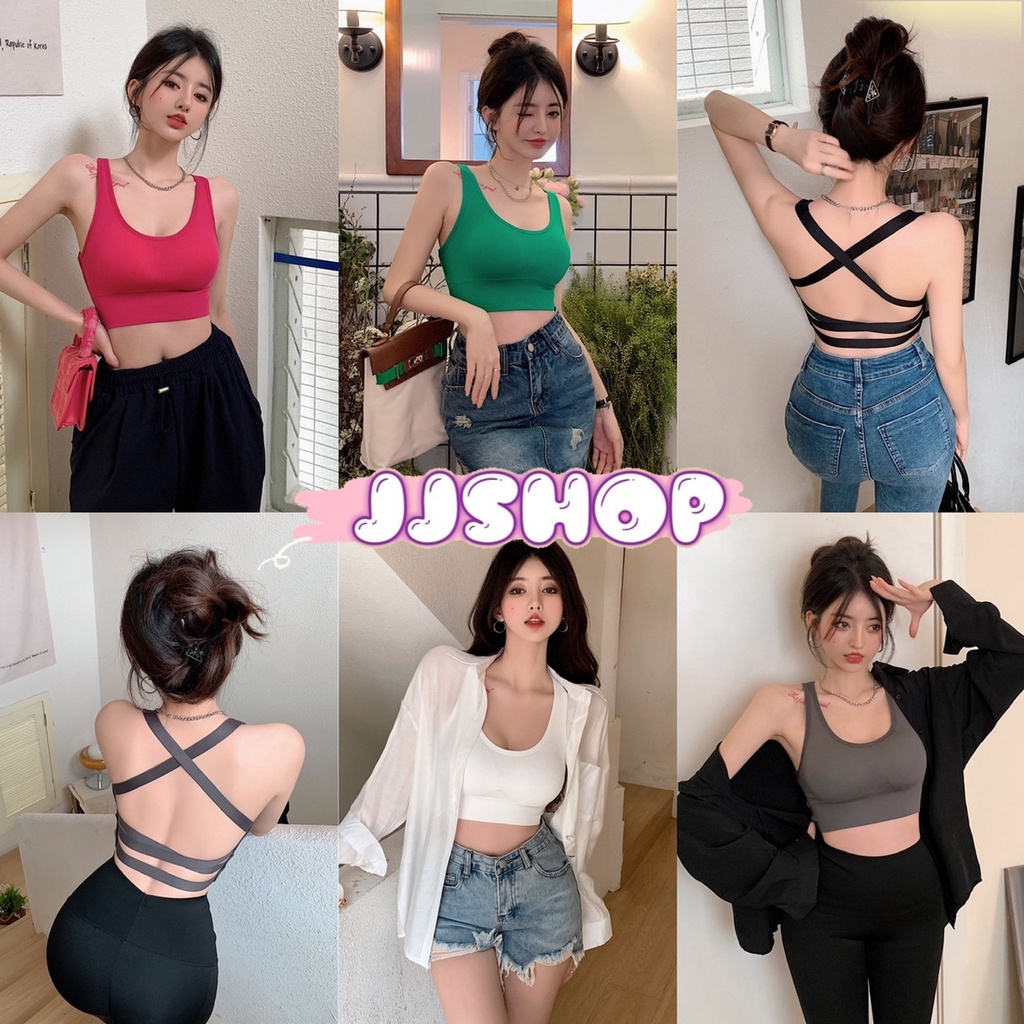 JJ shop พร้อมส่ง เสื้อกล้ามครอปมีฟองน้ำ สายไขว้ด้านหลังดีเทลสายด้านหลังเส้นๆเซ็กซี่มากแม่ "FY7934"
