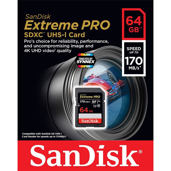 SanDisk Extreme Pro SD Card 64GB อ่าน 170/90MB/s (SDSDXXY_064G_GN4IN) เมมโมรี่ การ์ด แซนดิส ใส่ กล้องถ่ายรูป DSLR Synnex