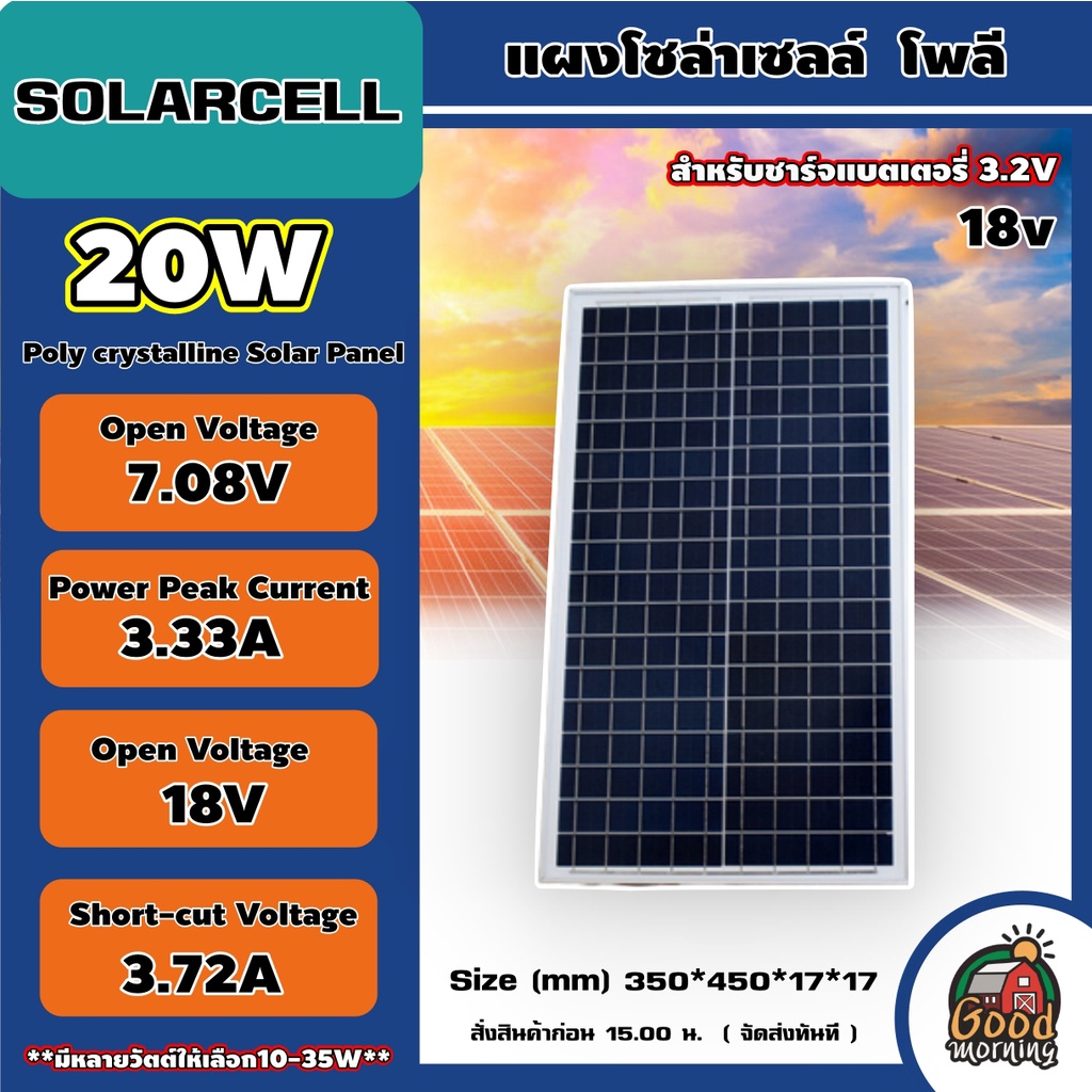 SOLARCELL  แผงโซล่าเซลล์ ขนาด 6V 18v  10W 20W 35W 50W  สำหรับชาร์จแบตเตอรี่ 3.2V แผงโซล่า พลังงานแสงอาทิตย์ โซล่าเซลล์