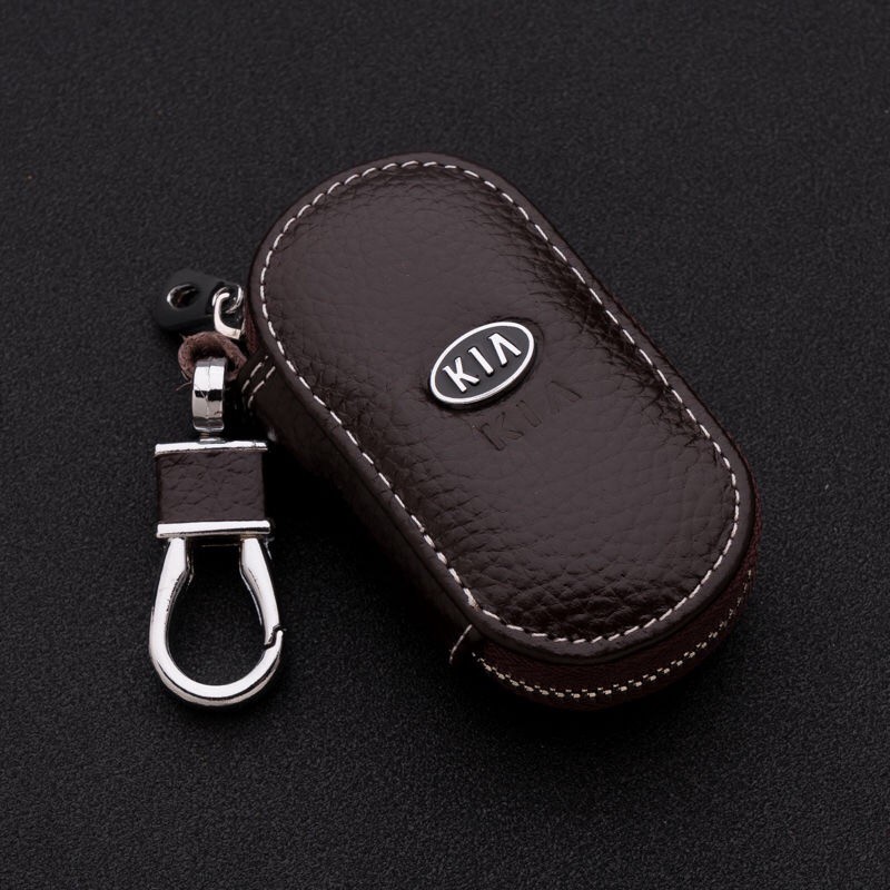 ღღKia Leather Car Key Bag Case Logo Keychain Ring Zipper Auto ...