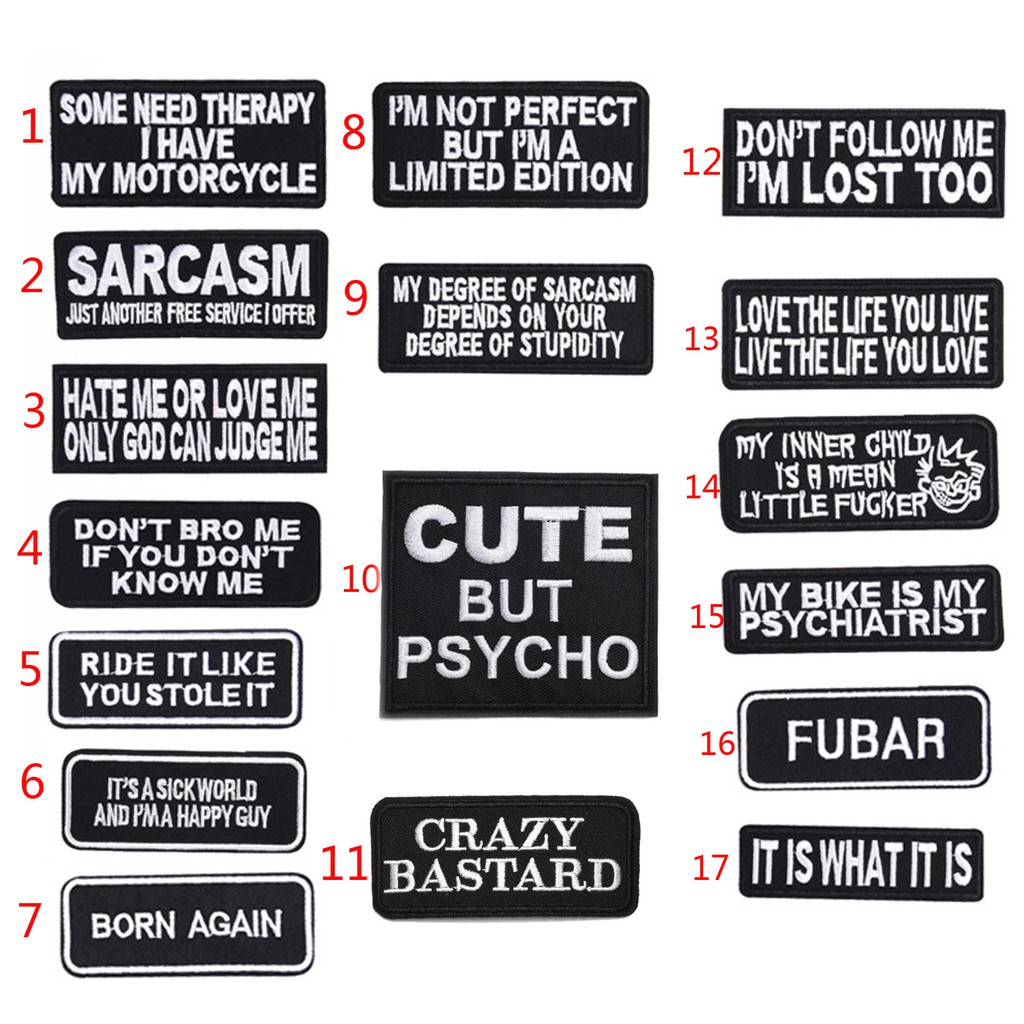 SARCASM IT IS WHAT LOVE LIFE YOU LIVE THERAPY MOTORCYCLE MC RIDE BIKE PATCHES แจ็คเก็ตเสื้อกั๊กตลก B