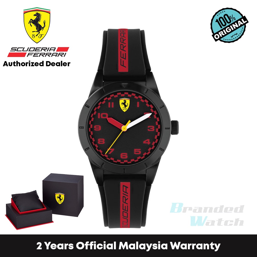 [รับประกันอย่างเป็นทางการ] Scuderia Ferrari 860017 นาฬิกาข้อมือ สายซิลิโคน สีแดง สีดํา สําหรับเด็ก