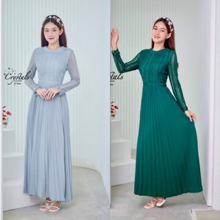 พร้อมส่ง 🏛️Lace-Pleat Empire line Dress 🏛️crystal 6602