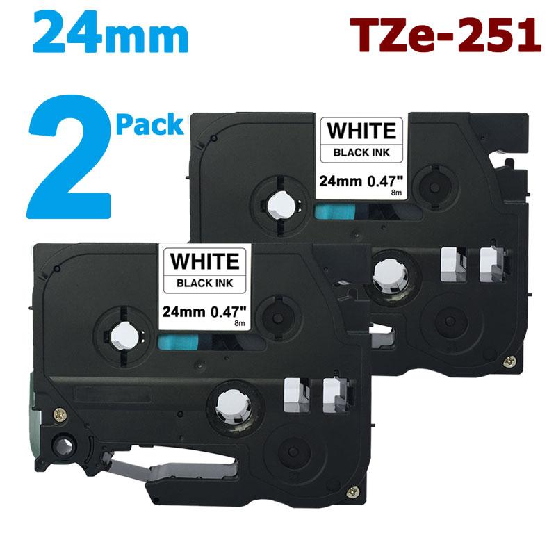 [สต็อกประเทศไทย]2 Pack 24mm Tze251 Black on White for Brother PTouch Label Tape 8M Length TZe-251 Tz