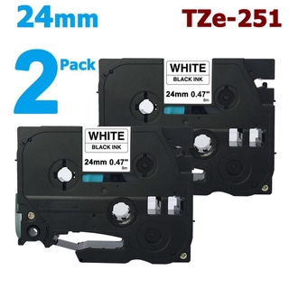 [สต็อกประเทศไทย]2 Pack 24mm Tze251 Black on White for Brother PTouch Label Tape 8M Length TZe-251 Tze 251 Compatible wit