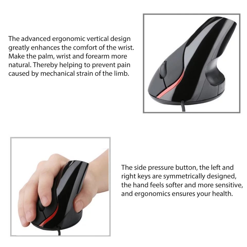 เมาส์เพื่อสุขภาพมือ #เมาส์แนวตั้ง 2.4G Wire Vertical USB 6 Keys Mouse Ergonomic Design Optical 2400DPI Mice #8