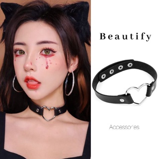 𝓑𝓮𝓪𝓾𝓽𝓲𝓯𝔂 สร้อยคอโชคเกอร์หนังสไตล์พังก์ร็อคดีเทลรูปหัวใจสวยเท่ห์เก๋โฉบเฉี่ยว