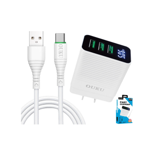 OUKU รุ่นQ3 หัวชาร์จ+สายชาร์จ 3USB 5A ชาร์จเร็ว สำหรับ for L/Micro USB/Type C พร้อมจอ LED พร้อมส่ง