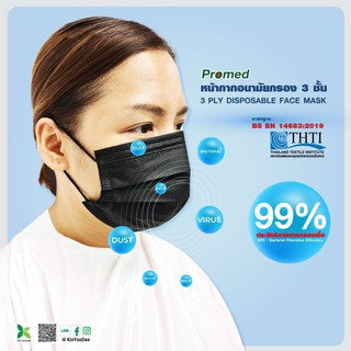 หน้ากากอนามัยกรอง 3 ชั้น (3 PLY DISPOSABLE FACE MASK) สีชมพู ยี่ห้อ Promed