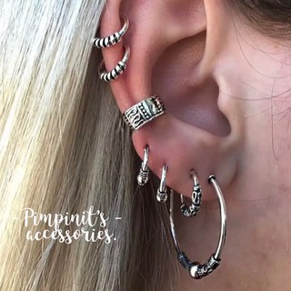 🇹🇭 พร้อมส่ง : ต่างหูห่วงเซ็ทเงินสีสไตล์วินเทจ | Sliver Vintage Hoop Earring Set.