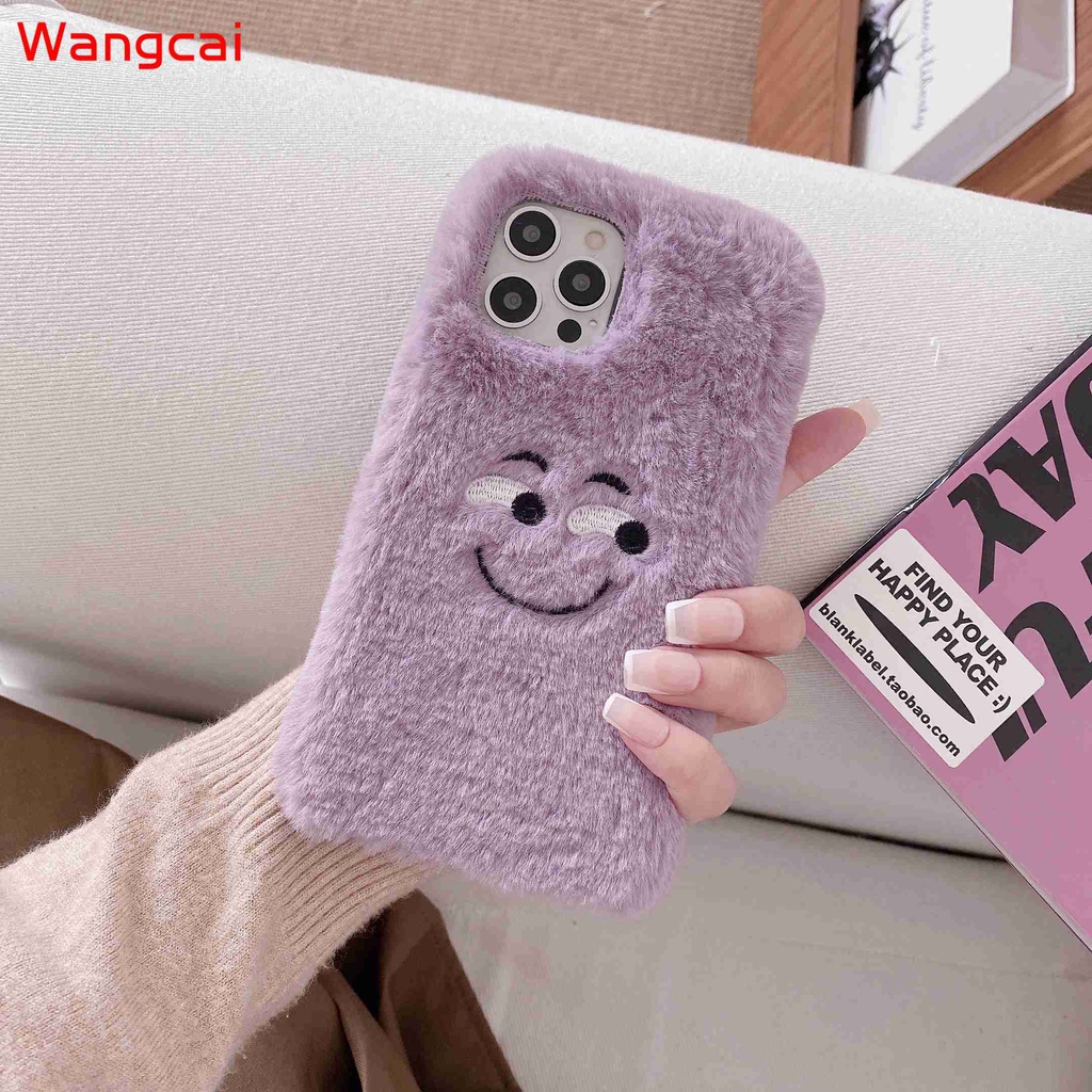 Huawei Y7a Y9s Y8s Y8p Y7p Y6p Y5p 2020 Y9 Prime Y7 Y6 Pro 2019 2018 Phone Case Purple Funny Smirk Smiley Smile Hairy Plush Winter Warm Cute Cartoon Soft Casing Cases Case Cover