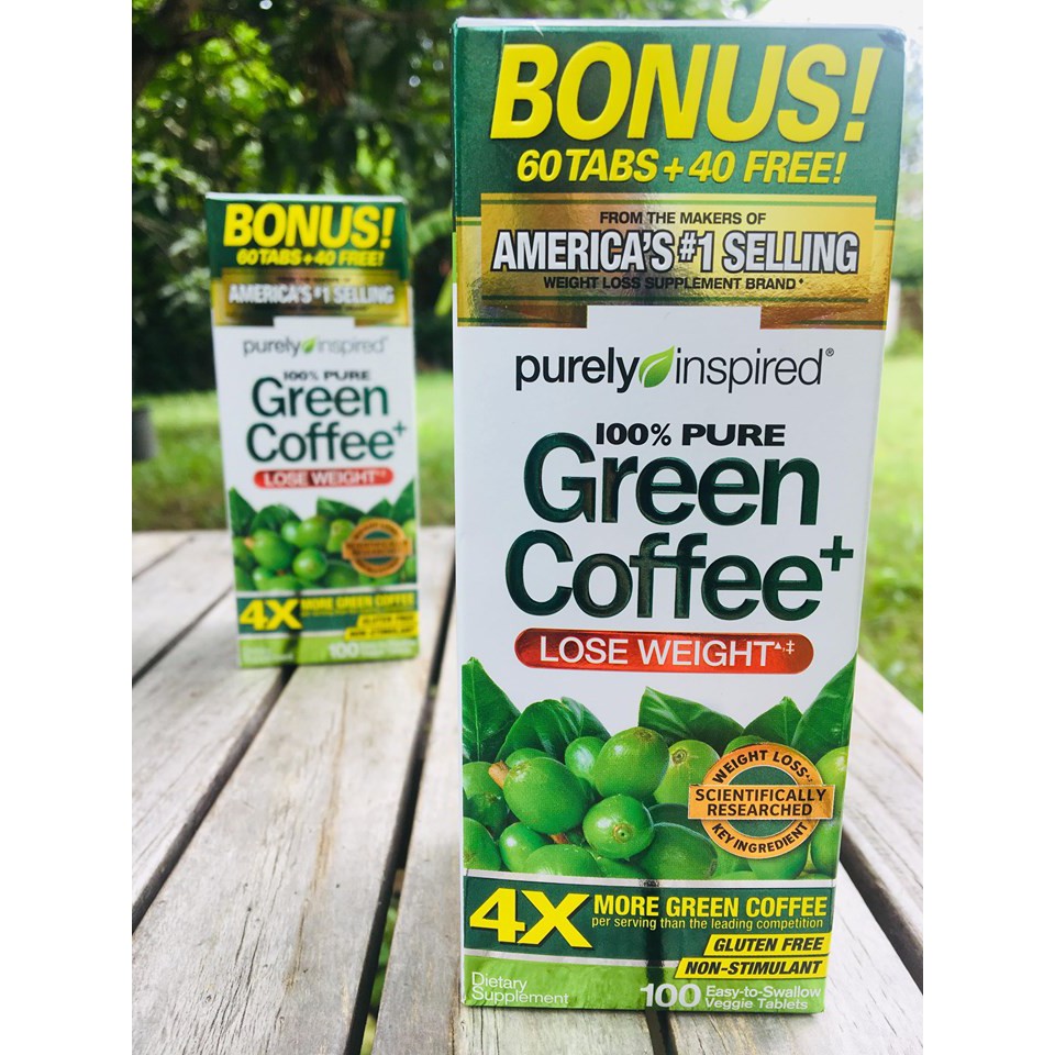 เมล็ดกาแฟเขียวสด 100%Pure Green Coffee+, 100 Veggie Tablets (Purely Inspired) 4X เข้มข้นกว่าเมื่อเที