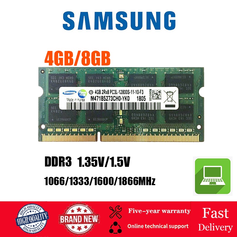 【พร้อมส่ง】หน่วยความจําโน้ตบุ๊ก Samsung 4GB 8GB DDR3 DDR3L SODIMM 1066 1333 1600 1866MHz 204Pin 1.35V
