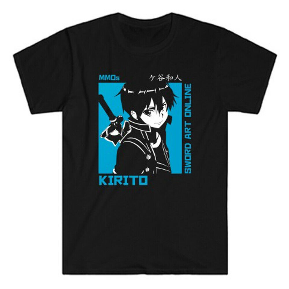 ㏘㏂※เสื้อยืด ผ้าฝ้าย พิมพ์ลาย Sword Art Online Sao Kirito สวมใส่สบาย สีดํา สําหรับผู้ชายเสื้อยืด เสื้อคนอ้วน