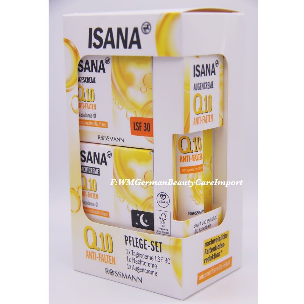 ชุดเซ็ทต่อต้านริ้วรอย สูตรกลางวันกลางคืน และบำรุงรอบดวงตา ISANA Q10 Anti-Wrinkle Set Day,Night and E