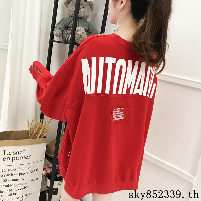 2018 bottoming สตรีมบางส่วนของเสื้อสตรีฤดูใบไม้ผลิ ฤดูใบไม้ร่วงใหม่เสื้อแขนยาวสีแดงพิมพ์นักเรียนเสื้อสุทธิสีแดง เสื้อ