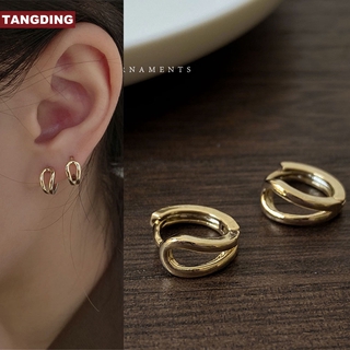 【COD Tangding】 ต่างหูแฟชั่นทรงกลมสีทอง